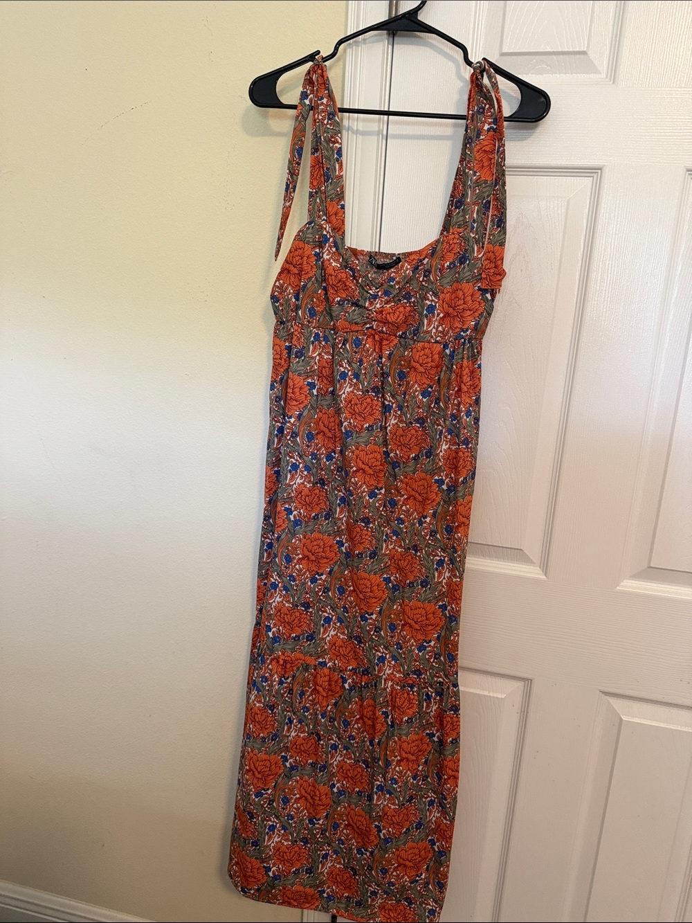 Zara Orange Floral Maxi Dress with Blue Accents